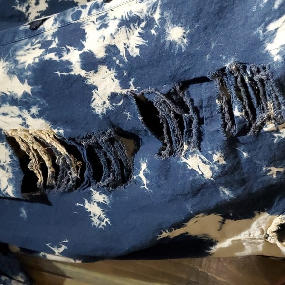 THRILL JEANS PLUS SIZE 3X TIE DYE BUTTON DOWN SHIRT HIGH LOW DISTRESSED RIPS - Picture 5 of 13